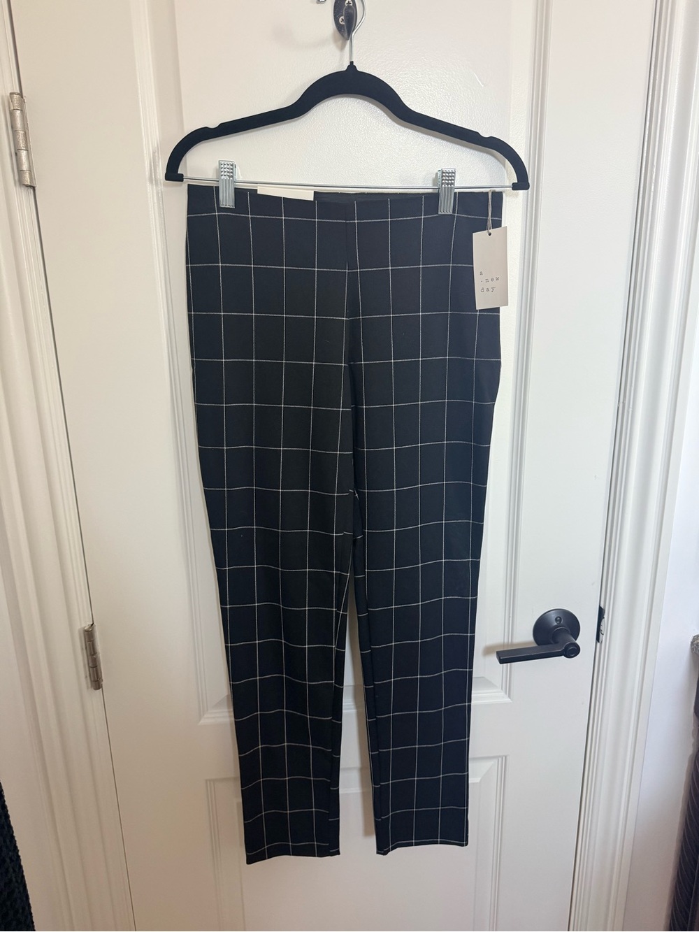 NET Black Windowpane Straight Leg Pants